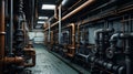 Industrial workspace with pipes structures background. Generative AI