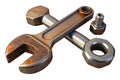 Industrial Wrench, Bolt, and Nut Set Isolated Royalty Free Stock Photo