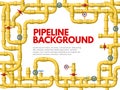 Industrial yellow pipeline. Pipeline frame, yellow pipes for gas or oil vector background illustration