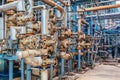 Industrial zone,The equipment of oil refining,Close-up of industrial pipelines of an oil-refinery plant,Detail of oil pipeline wit Royalty Free Stock Photo