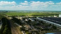 Industrial Zone. Industrial factory buildings and ancillary buildings. Baranovichi plant of automatic lines. Aerial photography