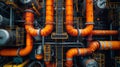 Industrial zone. Metal pipes valves and tubes are connected to equipment. Royalty Free Stock Photo