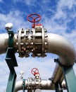 Industrial zone, Steel pipe-lines on blue sky Royalty Free Stock Photo