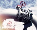 Industrial Steel pipelines and valves against blue sky Royalty Free Stock Photo