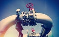 Industrial Steel pipelines and valves against blue sky Royalty Free Stock Photo