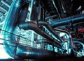 Industrial zone, Steel pipelines, valves ladders Royalty Free Stock Photo