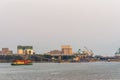 Industries and barges on Long Tau River at sunset, Phuoc Khanh, Vietnam