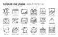 Industries related, square line vector icon set