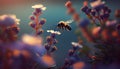 industrious bee flying in flowers searching of its pollen ,generative AI