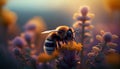 industrious bee flying in the garden search of its pollen ,generative AI