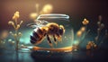 industrious bee flying near the water ,generative AI