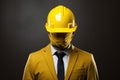 Industrious Worker with yellow helmet hat. Generate Ai