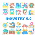 industry 5 automation robotics icons set vector