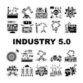 industry 5 automation robotics icons set vector