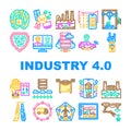 industry 4 automation robotics icons set vector