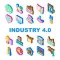 industry 4 automation robotics icons set vector