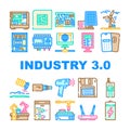 industry 3 automation robotics icons set vector