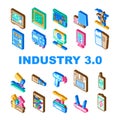 industry 3 automation robotics icons set vector