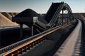 Industry belt conveyor moving mining raw coal materials from mine Royalty Free Stock Photo