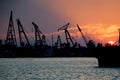 Industry boats at the sunset Royalty Free Stock Photo