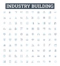 Industry building vector line icons set. Construction, Manufacturing, Investment, Fabrication, Outfitting, Engineering