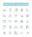 Industry building vector line icons set. Construction, Manufacturing, Investment, Fabrication, Outfitting, Engineering