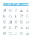 Industry building vector line icons set. Construction, Manufacturing, Investment, Fabrication, Outfitting, Engineering