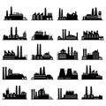 Industry business buildings. Industrial warehouse, manufacturing factory and factories exterior silhouettes vector