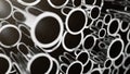 Industry business production and heavy metallurgical industrial products, many shiny steel pipes, industrial background Royalty Free Stock Photo