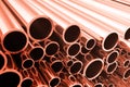 Industry business production and heavy metallurgical industrial products, many shiny steel pipes, industrial background