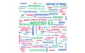 Industry 4.0 concept as word collage or word cloud, rectangle, words in green, blue, red Royalty Free Stock Photo