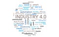 Industry 4.0 concept as word collage or word cloud, round shape, words in blue, gray, black