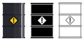 Industry concept. Set of barrels for radioactive, toxic, hazardous, dangerous, explosive, flammable and poisonous