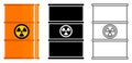 Industry concept. Set of different barrels for radioactive, toxic, hazardous, dangerous, flammable and poisonous