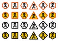 Industry concept. Set of different warning signs: chemical, radioactive, dangerous, toxic, poisonous hazard. Danger sign with skul Royalty Free Stock Photo