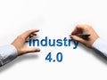 Industry 4.0 concept, hand and background