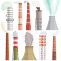 Industry factory vector industrial chimney pollution with smoke in environment illustration set of chimneyed pipe Royalty Free Stock Photo