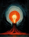 industry has become a sun, electricity giving and is a dangerous volcano at the same time, abstract illustration energy crisis, ai