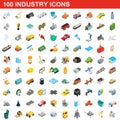 100 industry icons set, isometric 3d style Royalty Free Stock Photo