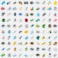 100 industry icons set, isometric 3d style Royalty Free Stock Photo