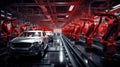 industry of industrial welding robots on the automobile production line is being welded