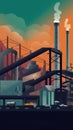 The industry infrastructure of large factories, smoke stacks, trucks, and urban carbon stairs. Toon executives banner roller Royalty Free Stock Photo