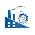 Industry 4.0 in Involute gear with Factory building. Business an