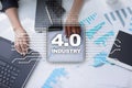 Industry 4.0. IOT. Internet of things. Smart manufacturing concept. Industrial 4.0 process infrastructure. background. Royalty Free Stock Photo