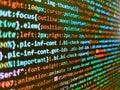 Industry. Javascript abstract computer script, random. Screen of web developing javasc. Source code is the version of software as Royalty Free Stock Photo
