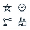 industry line icons. linear set. quality vector line set such as factory plant, robotic arm, oil gauge Royalty Free Stock Photo