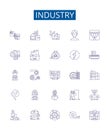 Industry line icons signs set. Design collection of Manufacturing, Technology, Production, Business, Equipment