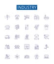 Industry line icons signs set. Design collection of Manufacturing, Technology, Production, Business, Equipment