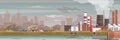 Industry, manufacture polluted landscape vector illustration, cartoon flat urban cityscape, industrial zone with