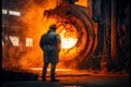 industry master steelmaker at furnace, metallurgical steel factory